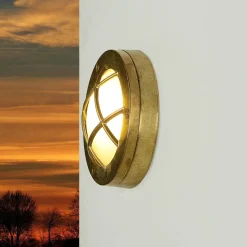 Außenwandleuchten|Rustikale Lampen*Lido Außenwandlampe Messing Maritim rund Terrasse Haus