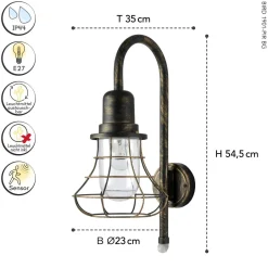 Eco-Light Außenwandlampe Metall Retro IP44 H:54,4 cm Braun-Gold< Metall Lampen|Außenwandleuchten