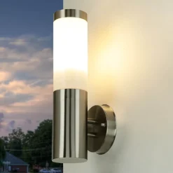 Metall Lampen|Moderne Lampen*Easylight Außenwandleuchte Edelstahl Silber Ø8cm H:34cm