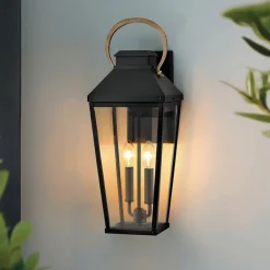 Metall Lampen|Rustikale Lampen*Elstead Außenwandleuchte Glas Aluminium E14 IP44 55,6 cm hoch