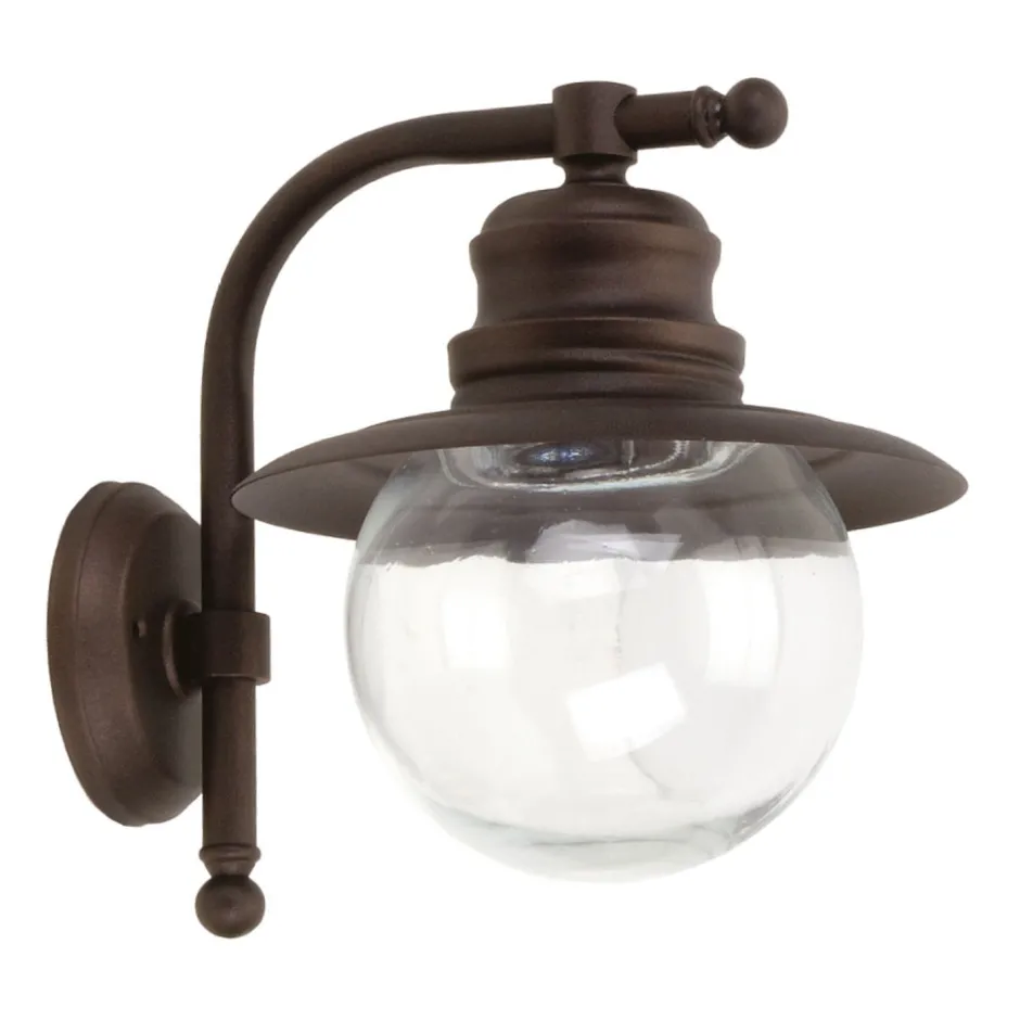 Außenleuchten Antik|Außenwandleuchten*Lido Außenwandleuchte Messing Glas E27 H: 30 cm Rostbraun Antik