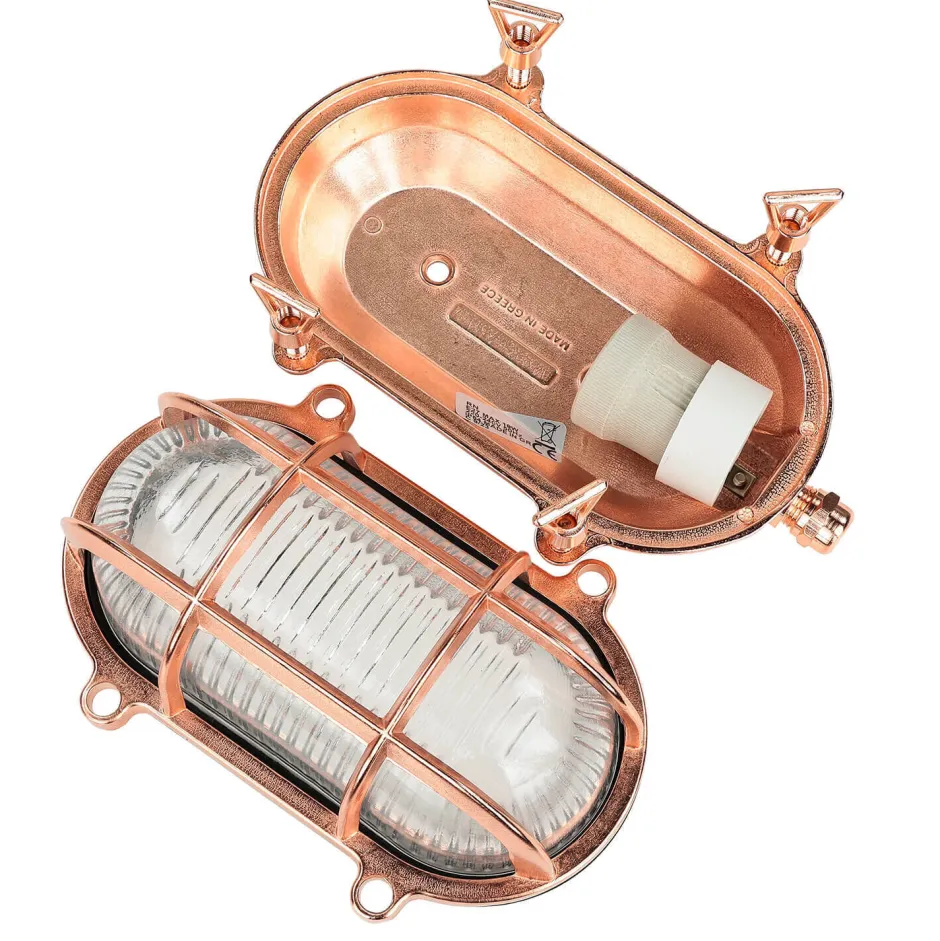 Lido Außenwandleuchte Messing Riffelglas IP64 Kupfer E27< Rustikale Lampen|Metall Lampen