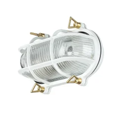 Rustikale Lampen|Metall Lampen*Lido Außenwandleuchte Messing Riffelglas Maritim Weiß