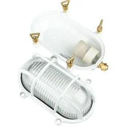 Rustikale Lampen|Metall Lampen*Lido Außenwandleuchte Messing Riffelglas Maritim Weiß