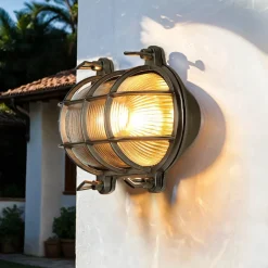 Außenwandleuchten|Rustikale Lampen*Lido Außenwandleuchte Nickel Echt-Messing IP64 Maritim