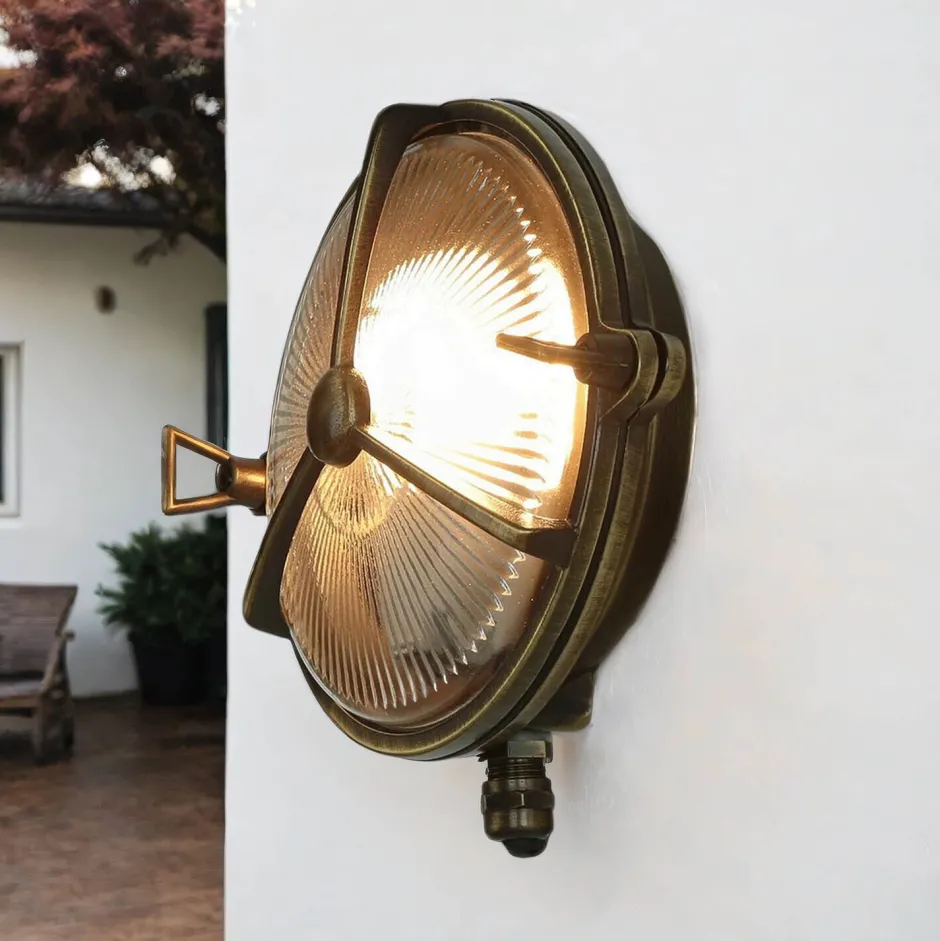 Lido Außenwandleuchte Rund Messing Glas Maritim IP64 Haus< Rustikale Lampen|Metall Lampen