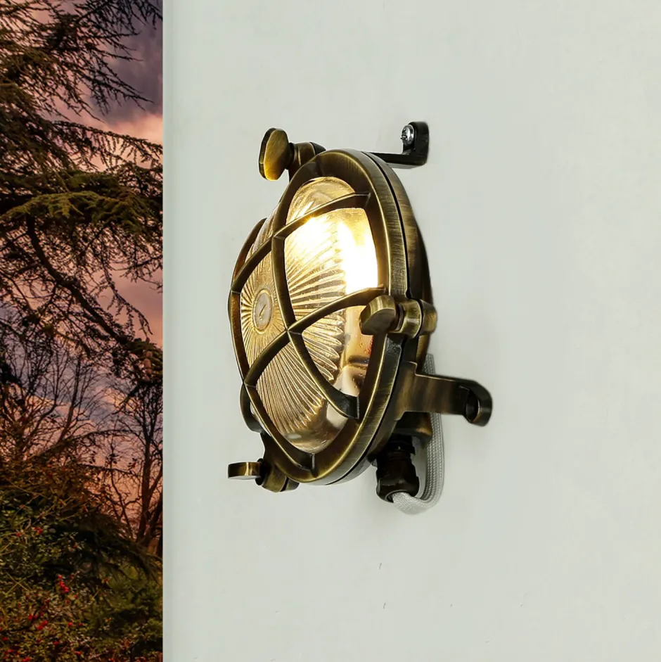 Lido Außenwandleuchte Rund Messing Haus Terrasse Maritim< Rustikale Lampen|Metall Lampen