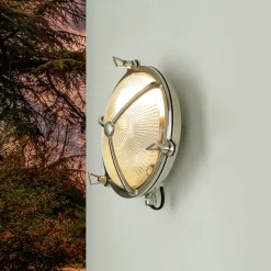 Außenwandleuchten|Rustikale Lampen*Lido Außenwandleuchte Rund Nickel Echt-Messing Maritim