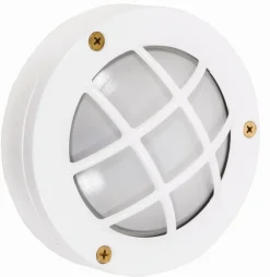 Lido Außenwandleuchte Weiß Messing massiv D: 14 cm rund IP64< Außenwandleuchten|Feuchtraumleuchten