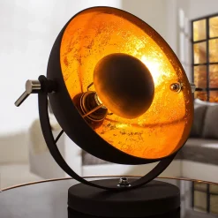 Tischlampen|Schlafzimmer Lampen*Invicta Interior Außergewöhnliche Tischlampe Retro rund Schwarz Gold