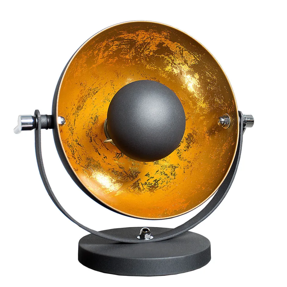 Tischlampen|Schlafzimmer Lampen*Invicta Interior Außergewöhnliche Tischlampe Retro rund Schwarz Gold