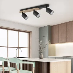 TK Lighting Aufbaustrahler 3-flammig GU10 51 cm Metall Holz Modern< Wohnzimmerlampen|Küchenlampen
