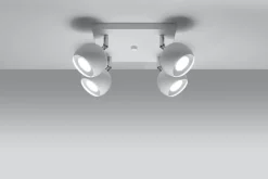 Wohnzimmerlampen|Retro Lampen*Sollux Aufbaustrahler Weiß Stahl 4-flammig Retro FAVONIA