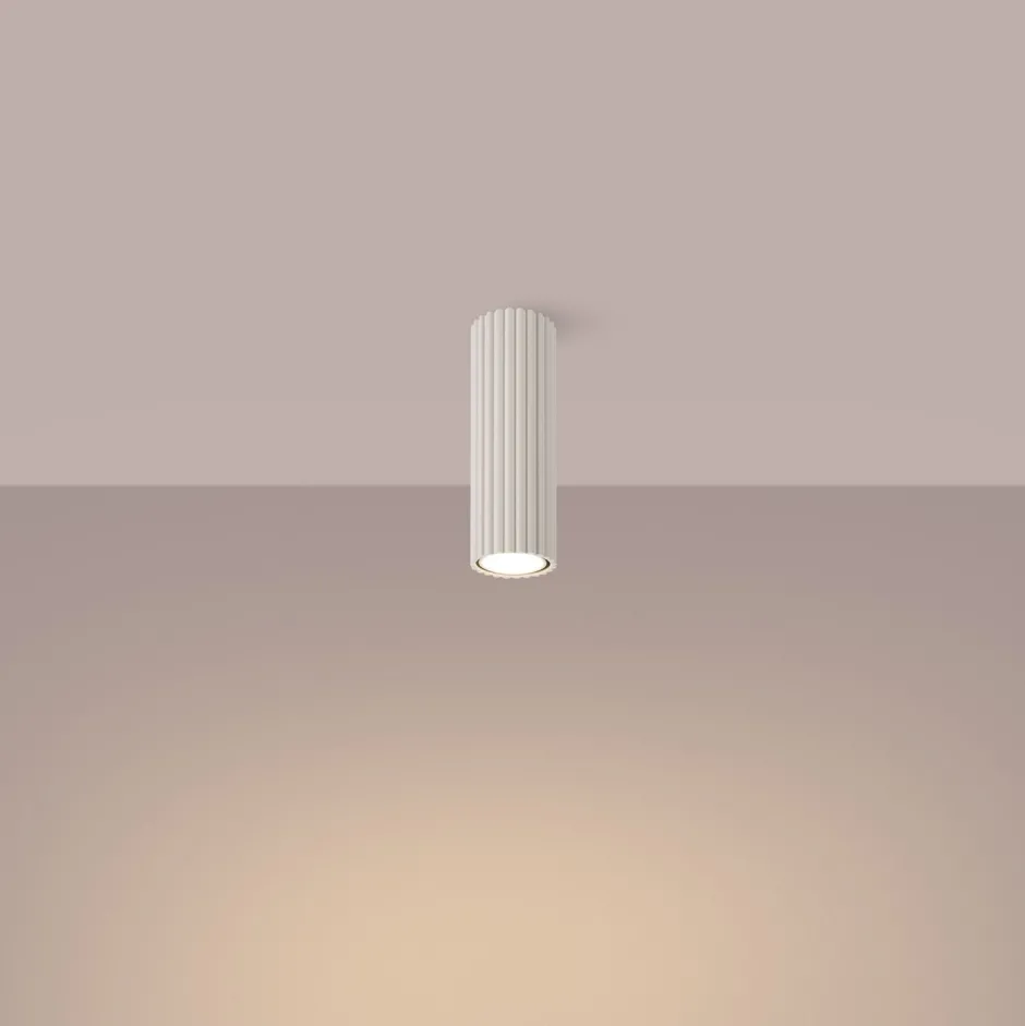 Flurlampen|Küchenlampen*Sollux Aufputz Deckenspot GU10 Ø 6,5 cm H: 20 cm in Creme Modern Alu