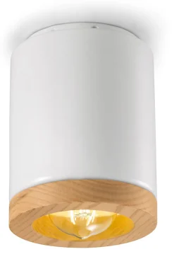 Wohnzimmerlampen|Holzlampen*Ferroluce Aufputz Deckenspot Keramik Holz E27 Ø 12,5 cm klein Weiß