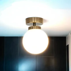 Wohnzimmerlampen|Glaslampen*Easylight Badezimmerlampe Decke in Messing Weiß Glas Kugel