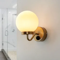 Kugellampen|Jugendstil Lampen*Easylight Badezimmerlampe IP44 mit Schalter in Messing Weiß