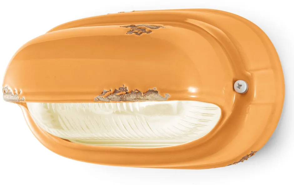 Wohnzimmerlampen|Glaslampen*Ferroluce Badezimmerlampe Keramik Glas B: 24 cm Gelb Shabby Antik