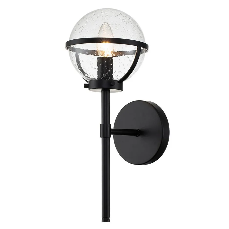 Elstead Badezimmerlampe Metall Glas IP44 40,3 cm hoch Schwarz< Wandleuchten|Badezimmer Lampe