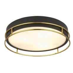 Searchlight Badezimmerleuchte Decke IP44 Ø 40 cm rund Schwarz Messing< Deckenleuchten|Flurlampen