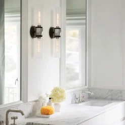 Elstead Badezimmerleuchte Metall Glas B: 56,5 cm IP44 E27 2-flammig< Wandleuchten|Flurlampen