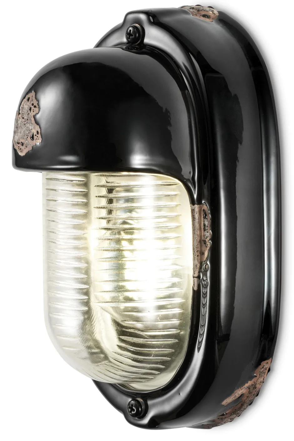 Wohnzimmerlampen|Glaslampen*Ferroluce Badlampe Keramik Glas E27 H: 24 cm Schwarz Shabby Antik