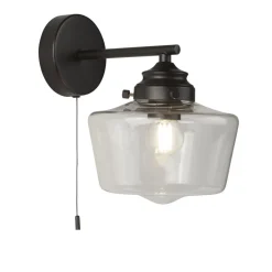 Glaslampen|Jugendstil Lampen*Searchlight Badlampe Wand IP44 Schwarz matt Klar E27 mit Schalter