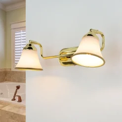 Glaslampen|Jugendstil Lampen*Easylight Badleuchte mit Schalter in Gold Jugendstil GRANDO