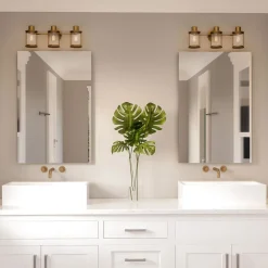 Flurlampen|Küchenlampen*Elstead Badleuchte Wand Metall Glas IP44 B: 56 cm 3-flammig länglich