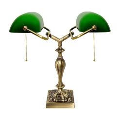 Giovanni Battista Bankerlampe 42,5 cm 2-flammig E27 Echt-Messing Zugschalter< Tischlampen|Bürolampen