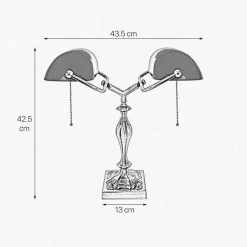 Giovanni Battista Bankerlampe 42,5 cm 2-flammig E27 Echt-Messing Zugschalter< Tischlampen|Bürolampen