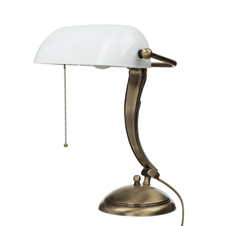 Schreibtischlampen|Glaslampen*Giovanni Battista Bankerlampe Bronze aus Messing mit Schirm Weiß