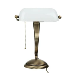 Schreibtischlampen|Glaslampen*Giovanni Battista Bankerlampe Bronze aus Messing mit Schirm Weiß