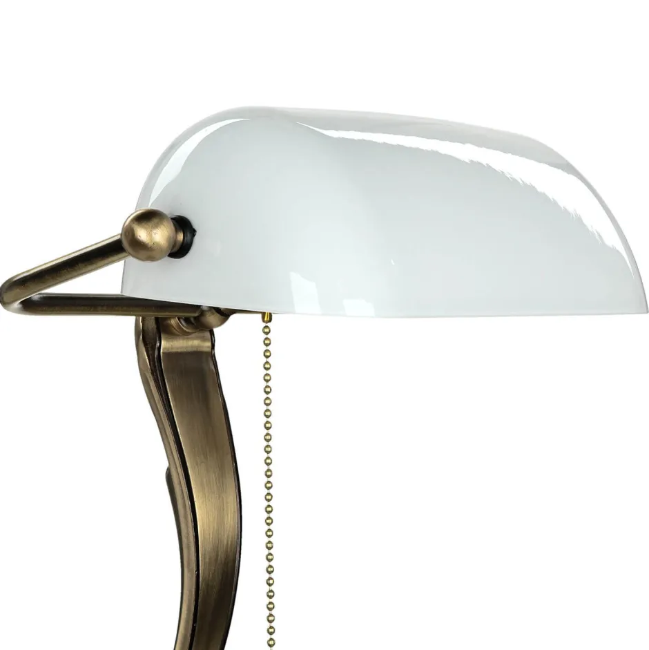 Schreibtischlampen|Glaslampen*Giovanni Battista Bankerlampe Bronze aus Messing mit Schirm Weiß