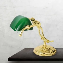 Tischlampen|Bürolampen*Giovanni Battista Bankerlampe E14 23 cm in Messing poliert Grün Glas