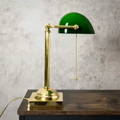 Giovanni Battista Bankerlampe E27 34 cm Messing Glas Zugschalter schwenkbar< Glaslampen|Messinglampen