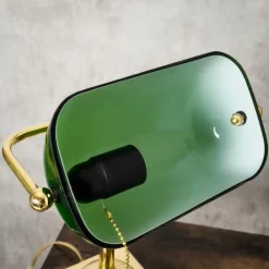 Giovanni Battista Bankerlampe E27 34 cm Messing Glas Zugschalter schwenkbar< Glaslampen|Messinglampen