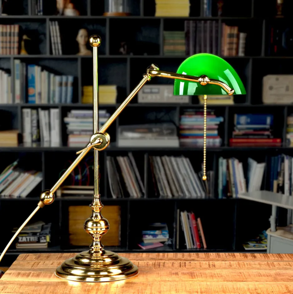 Glaslampen|Metall Lampen*Giovanni Battista Bankerlampe Grün aus Echt Messing Poliert