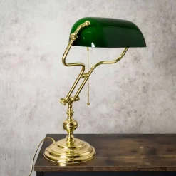 Giovanni Battista Bankerlampe Jugendstil 47 cm Messing Glas Zugschalter E27< Tischlampen|Bürolampen