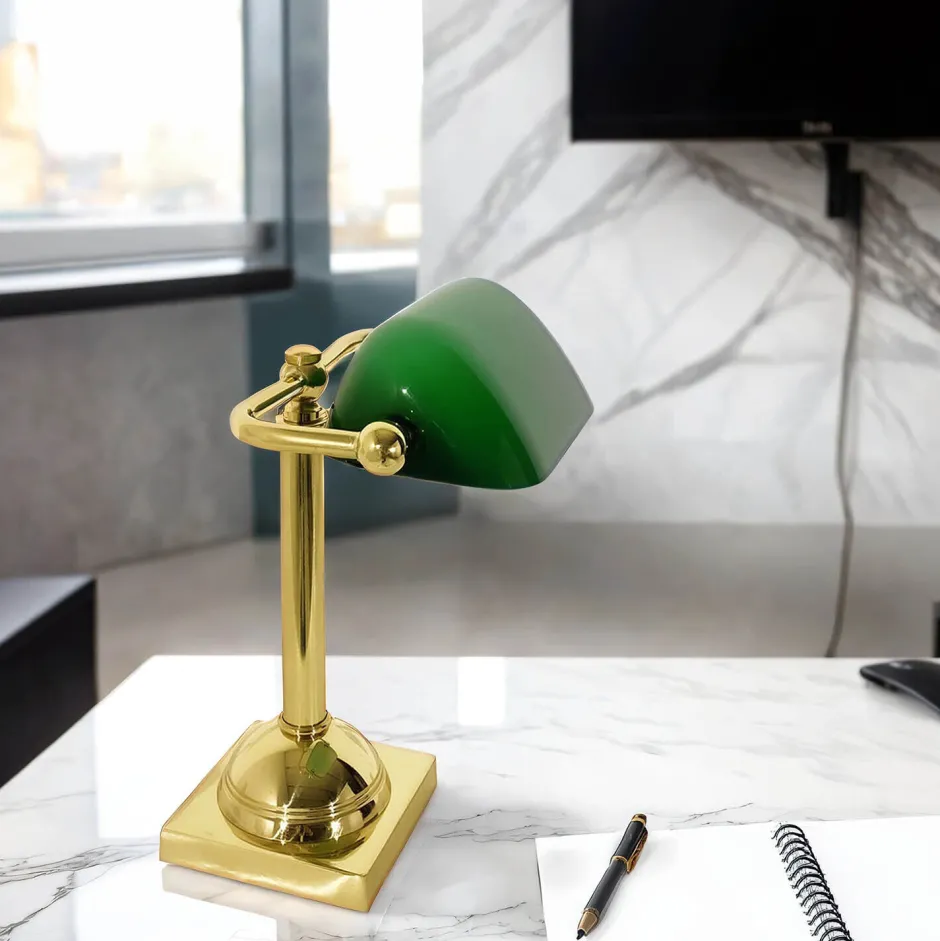 Glaslampen|Messinglampen*Giovanni Battista Bankerlampe klein 25 cm E14 schwenkbar Messing Glas