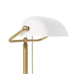 Glaslampen|Messinglampen*Giovanni Battista Bankerlampe Messing Glas 40 cm Zugschalter in Bronze Weiß