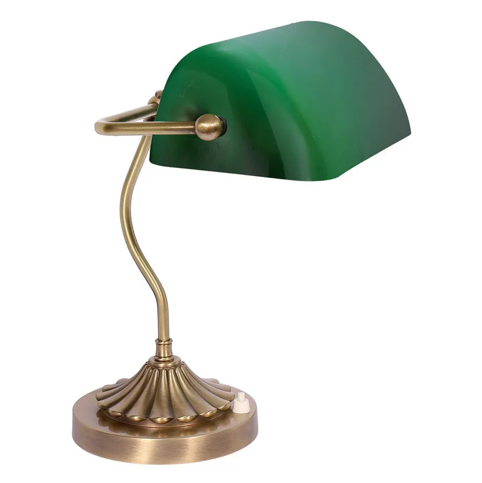 Giovanni Battista Bankerlampe Messing massiv Glas Schreibtisch MINISTERO< Schreibtischlampen|Glaslampen