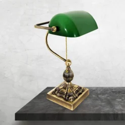 Giovanni Battista Bankerlampe Messing massiv Glas 36 cm hoch schwenkbar< Glaslampen|Messinglampen