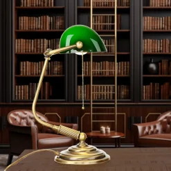 Giovanni Battista Bankerlampe Messing massiv 35,5 cm Zugschalter< Schreibtischlampen|Glaslampen