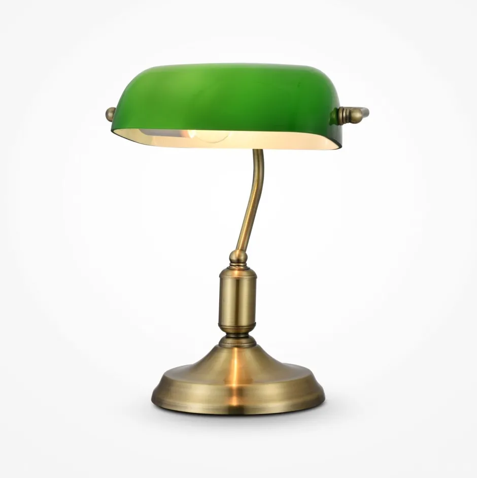 Tischlampen|Bürolampen*Maytoni Bankerlampe Metall Glas E27 36 cm in Messing Grün MARC