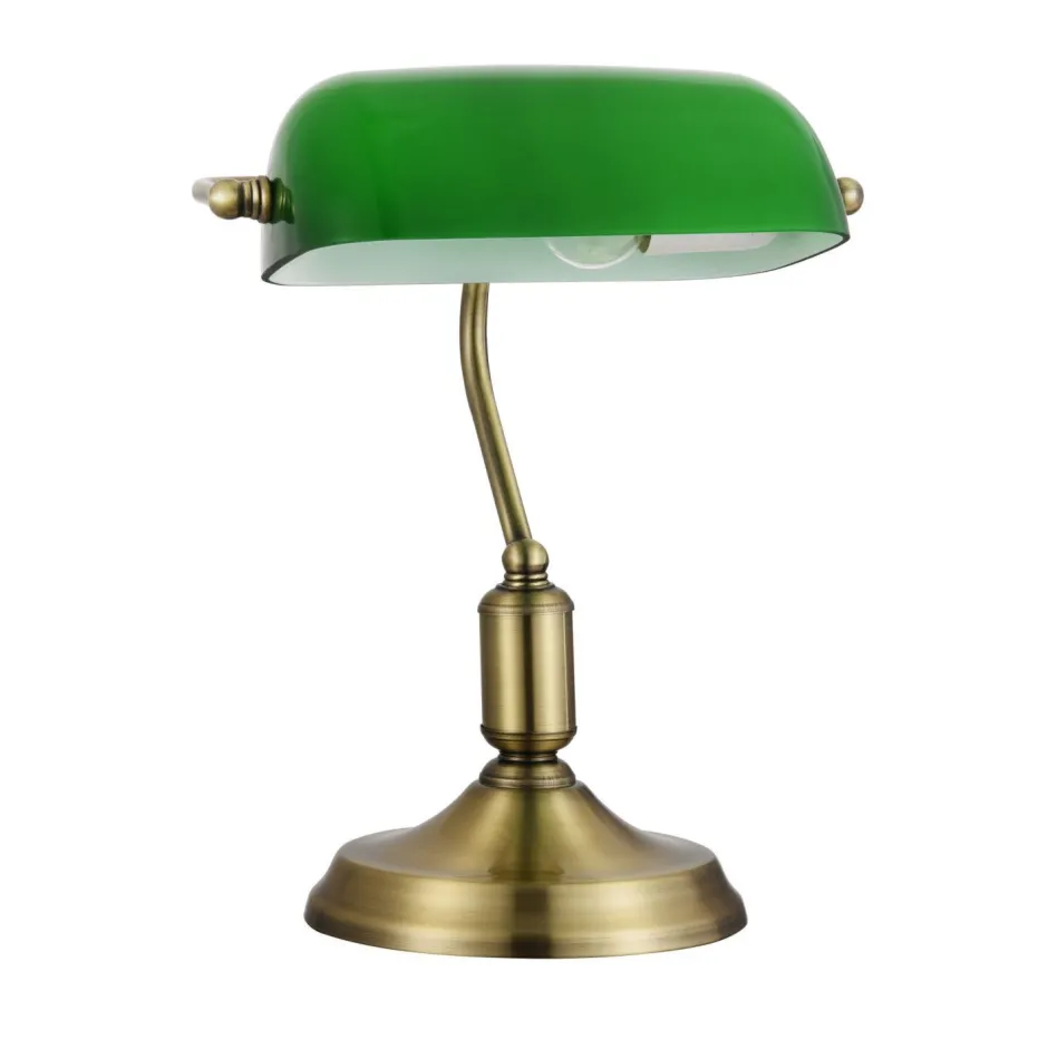 Tischlampen|Bürolampen*Maytoni Bankerlampe Metall Glas E27 36 cm in Messing Grün MARC