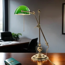 Giovanni Battista Bankerlampe Vergoldet 24 Karat aus Echt-Messing< Glaslampen|Metall Lampen