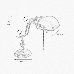Giovanni Battista Bankerlampe Zugschalter 38 cm E27 Messing Glas Grün< Tischlampen|Bürolampen