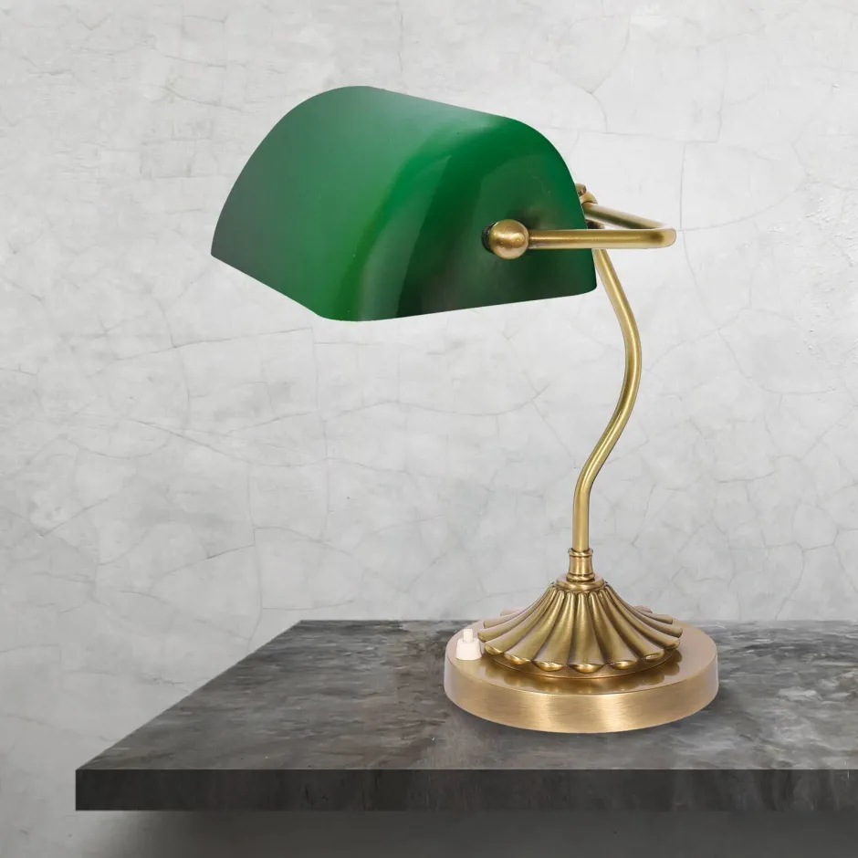 Giovanni Battista Bankerleuchte Gün Bronze H: 30 cm aus Messing Glas E27< Tischlampen|Bürolampen