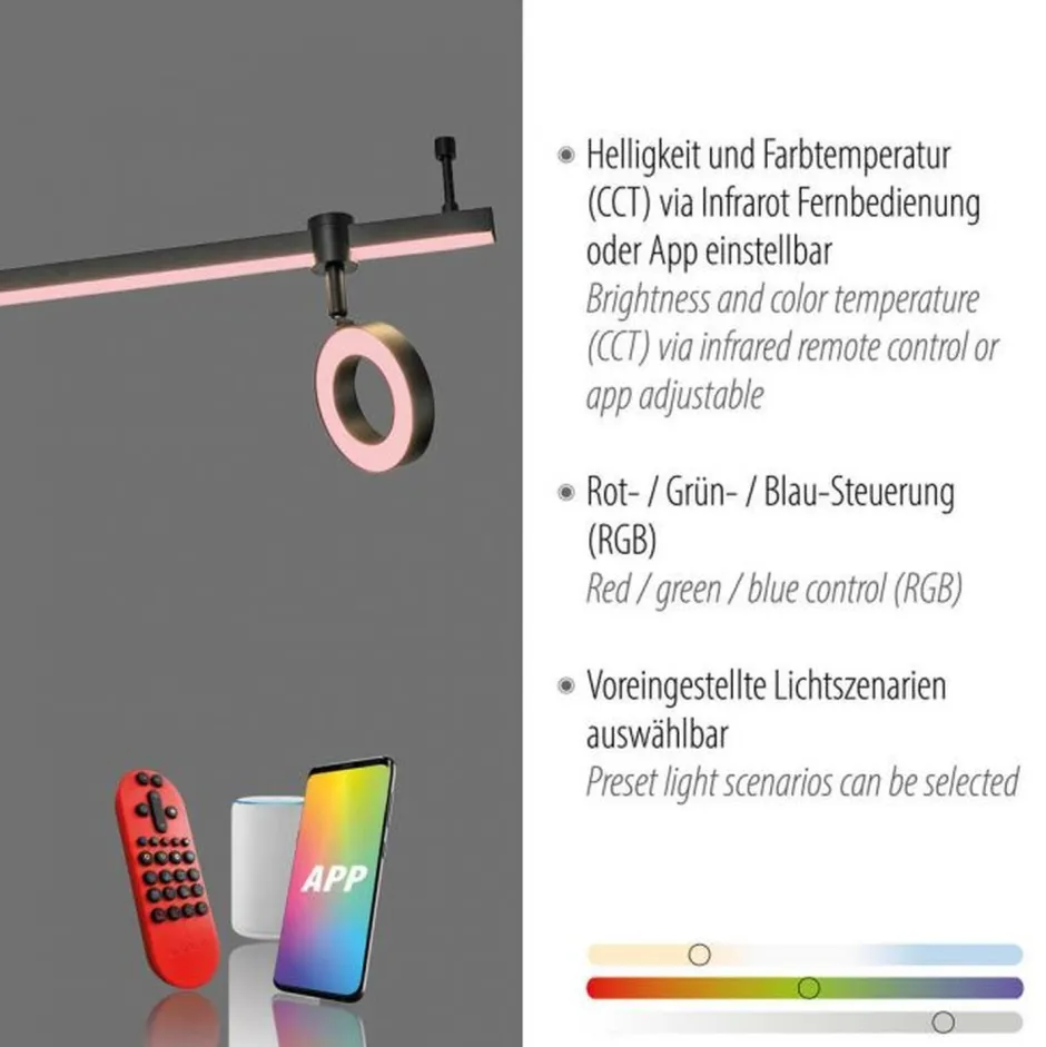 Just Light Beweglicher LED Deckenspot Schwarz RGB 114,5 cm dimmbar< Flurlampen|Bürolampen